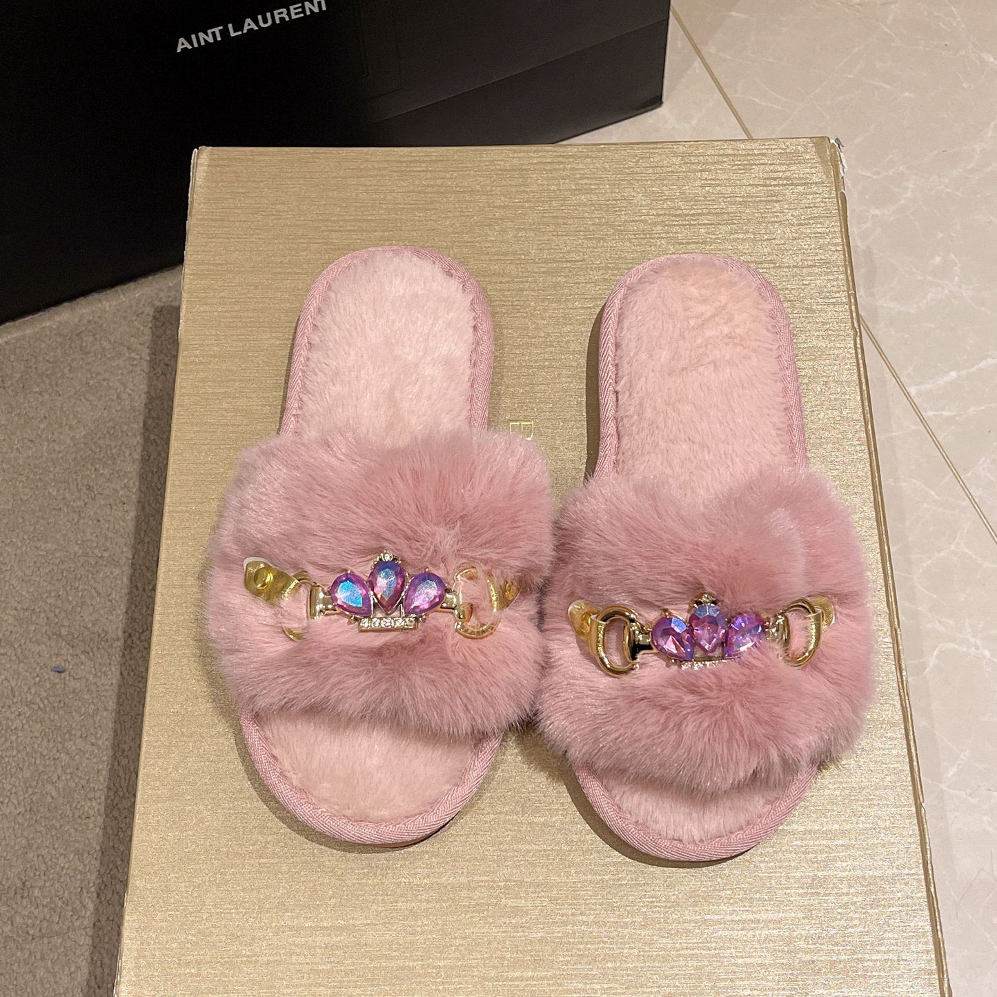 Comercio exterior, hogar transfronterizo, cadena de cristal, zapatillas de lana engrosadas, zapatillas de algodón para mujeres de otoño e invierno, fabricantes de zapatillas de abrigo