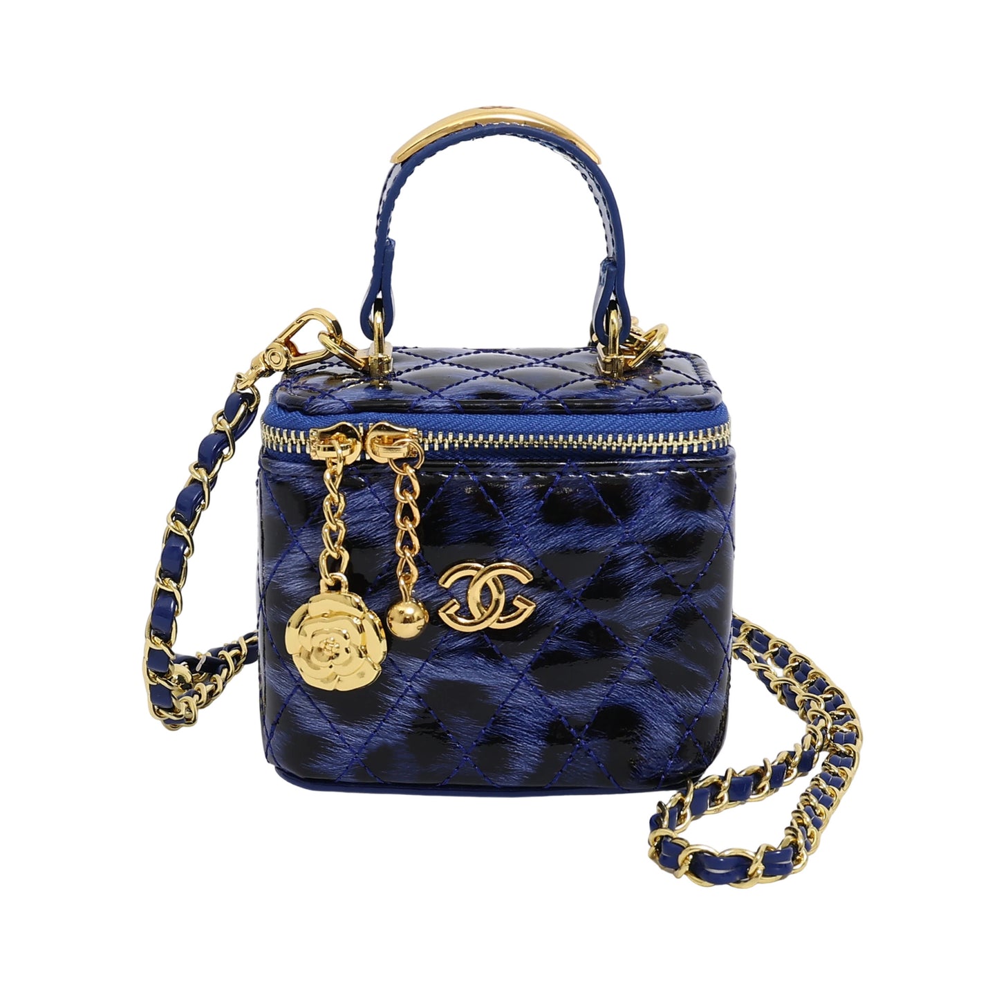 Bestsellers de comercio exterior: bolso pequeño cuadrado con estampado de leopardo, bolso cruzado de un solo hombro estilo estilo Chanel brillante, bolso caja con cadenas bordados con diamantes