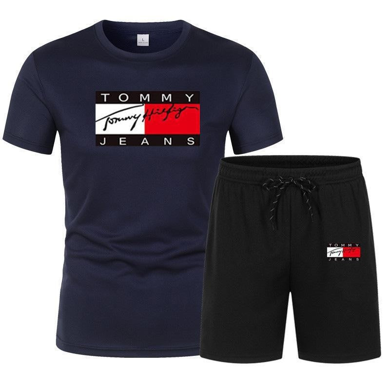 Conjunto casual casual de manga corta para hombre de manga corta en ventas 2025: pantalones cortos de talla grande transpirables de malla + conjunto de camiseta de dos piezas