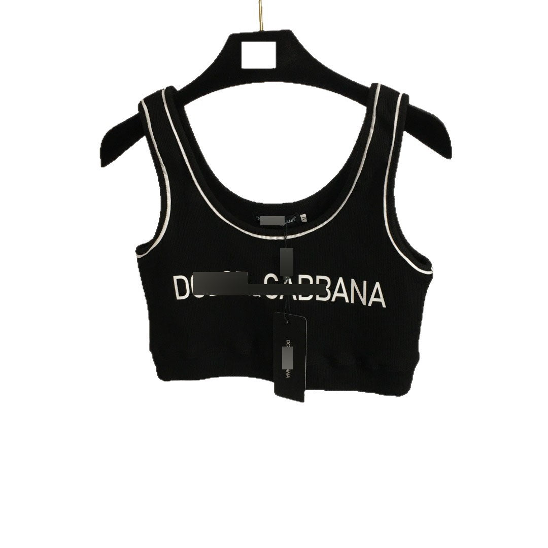 Nanyou, camiseta de tirantes de alta gama de exportación sexy con dopamina, nueva letra con cinta ajustada a la cintura, algodón puro y versátil,