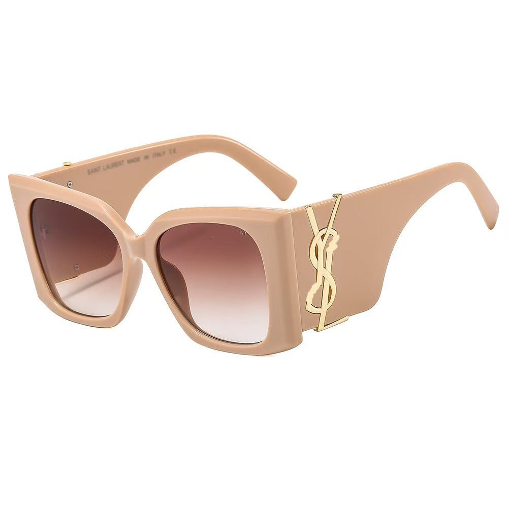 Gafas de sol de montura grande de montura europea y americana para mujeres, para delgada para caras grandes, gafas UV400 estilo ROSE con protección UV
