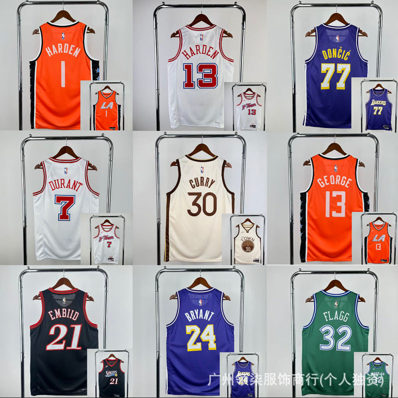 Nuevas camisetas populares de baloncesto: camisetas al por mayor prensadas en caliente para los Lakers, Cavaliers, 76ers, Bulls, Clippers, Warriors, Curry, James y Harden