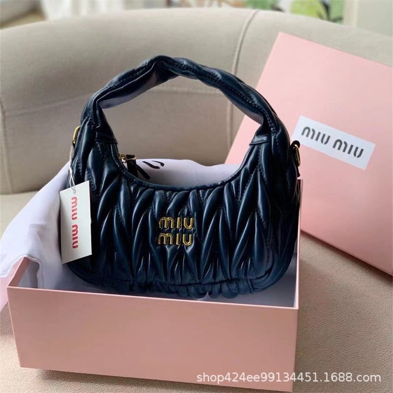 Miu Home Nuevo bolso de empanadillas de mano, Bolsa de mano de comercio exterior, Bolso de mujer, Mini bandolera de un solo hombro, Hilos bordados Caseros con nubes plisadas