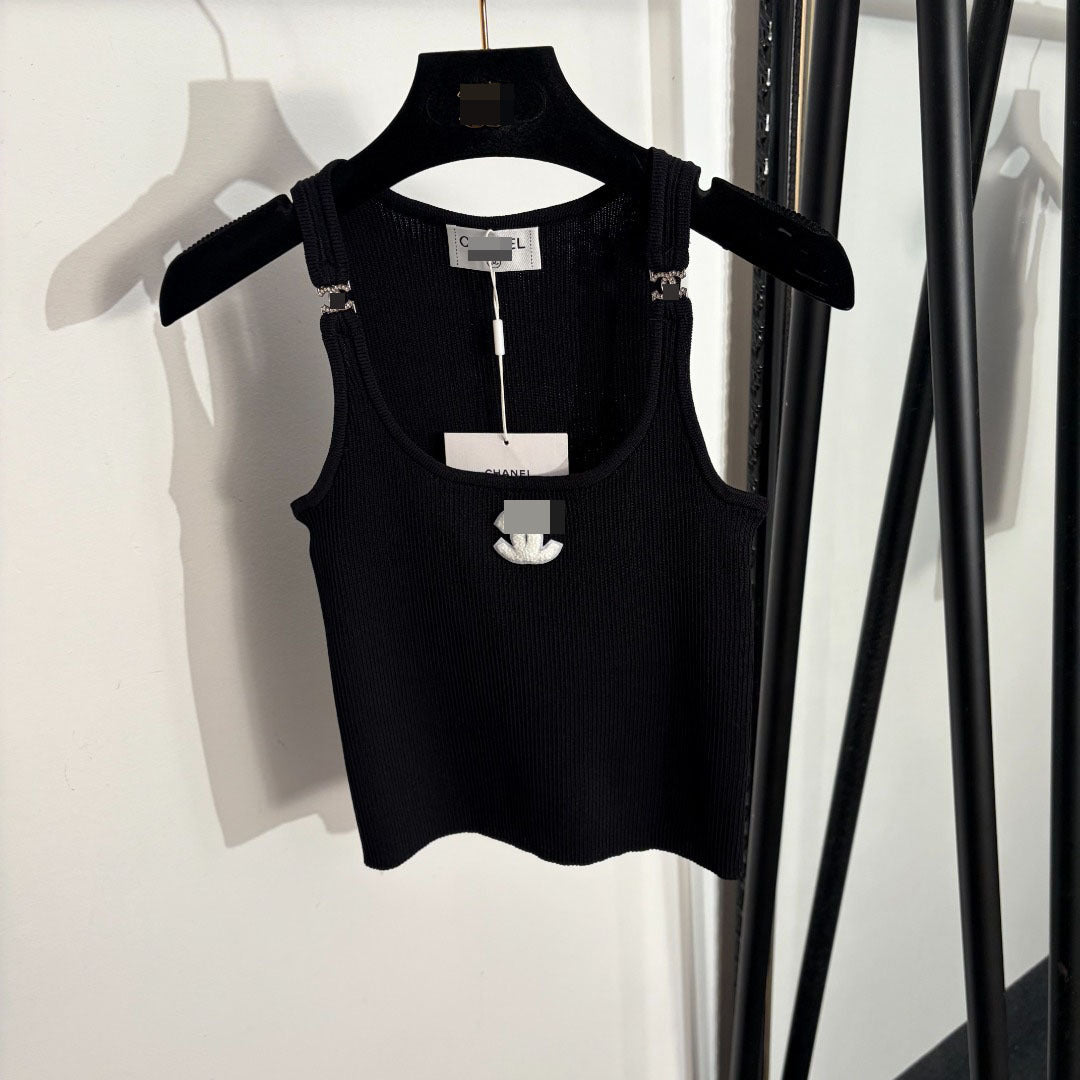Nanyou camiseta de tirantes de punto de punto de punta de alta gama de Nanyou elegante y ajustada de estilo dulce de Xiaoxiang