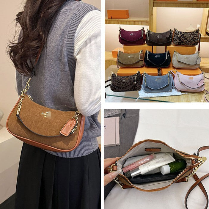 Bolso para la axila de mujer, bolso con cadena estampado en las axilas, elegante bolso ligero de lujo en forma de media luna, bolso bandolera con estampado de leopardo, bolso de alta gama en forma de media luna