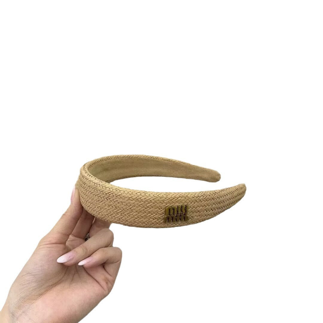 Nueva cinta de alta gama de moda MM, diadema alta y de borde ancho, pasador sencillo para lavar la cara para mujeres con goma