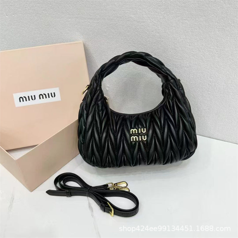 Miu Home Nuevo bolso de empanadillas de mano, Bolsa de mano de comercio exterior, Bolso de mujer, Mini bandolera de un solo hombro, Hilos bordados Caseros con nubes plisadas