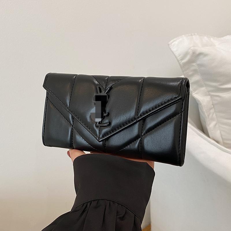 Hilo de bordado para carteras transfronterizas al por mayor, nuevo diseño de nicho de lujo ligero coreano, gran capacidad, ranura multitarjeta, billete largo, cartera larga