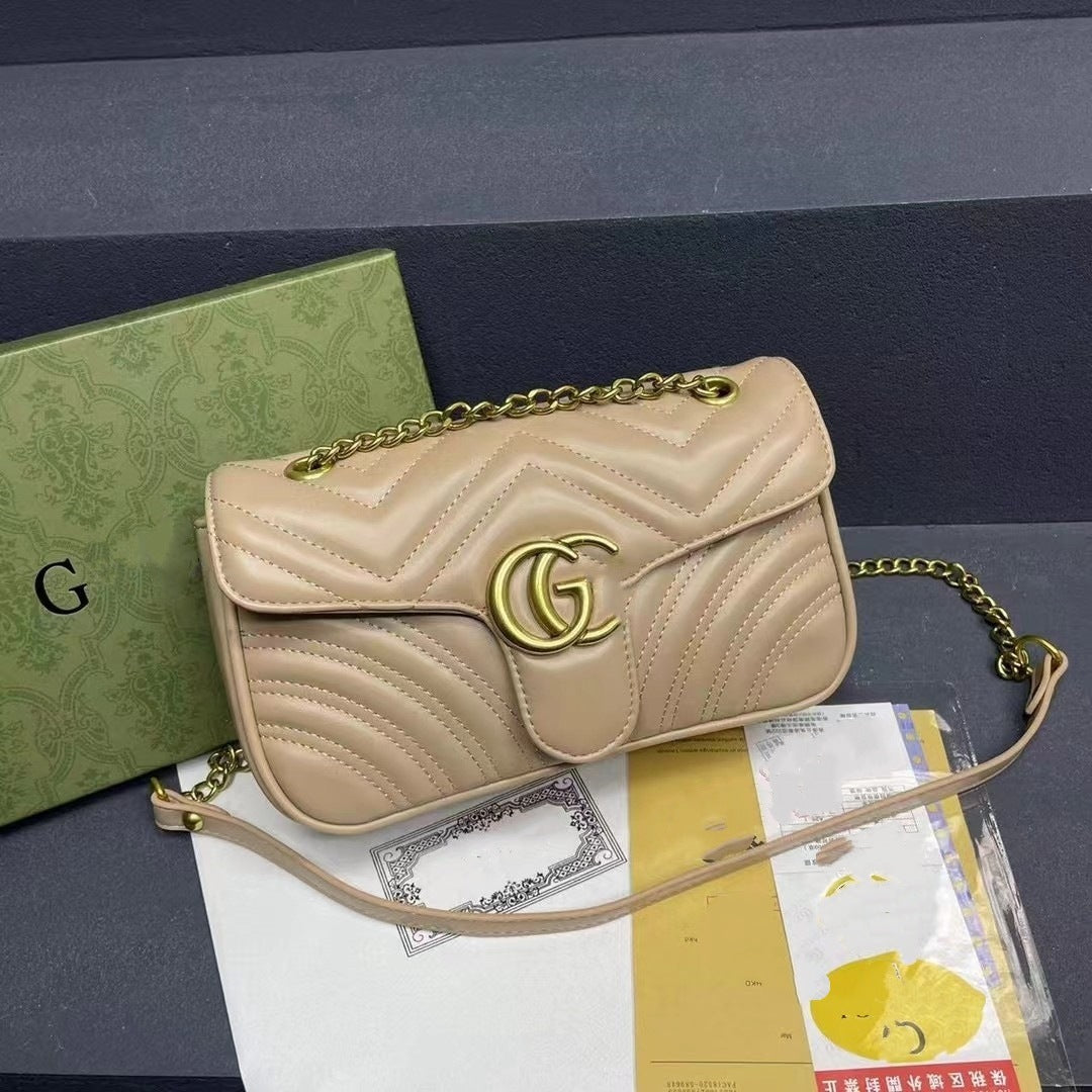 Bolso doble G para mujer, bolso Gucci clásico estilo Chanel con cadena de la línea de bordados con diamantes, bolso bandolera de un solo hombro de alta gama