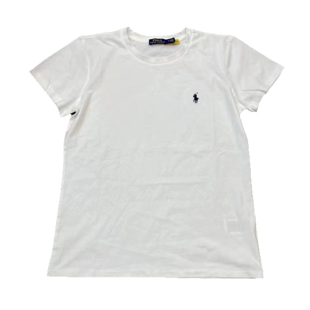 Comercio exterior transfronterizo, camiseta de verano bordada con cuello redondo, camisa base unisex de algodón de manga media, camiseta versátil de manga corta