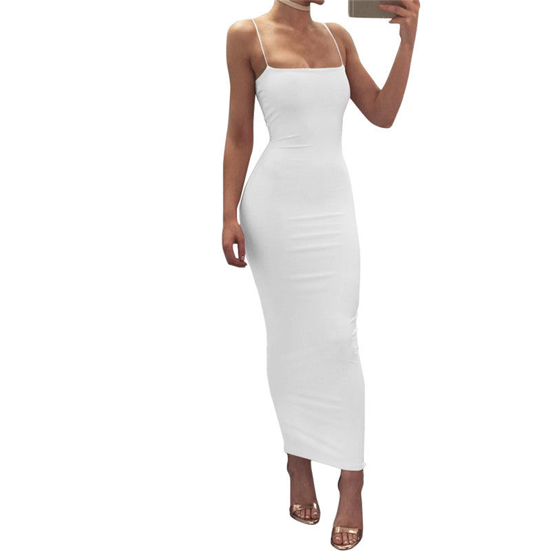 Encuentra ropa femenina europea y americana sexy, tirante, temperamento y falda larga, vestido ajustado para mujeres al por mayor,