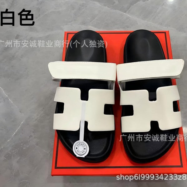 Sandalias Planas Velcro Mujer Suela Gruesa Cuero