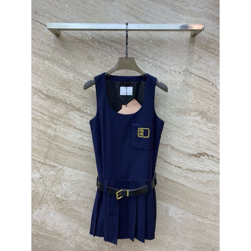 Nanyou Women's 2025 Primavera/Verano Nueva MIU Socialite Vestido elegante Preppy de retazos con pliegues + camiseta para mujer