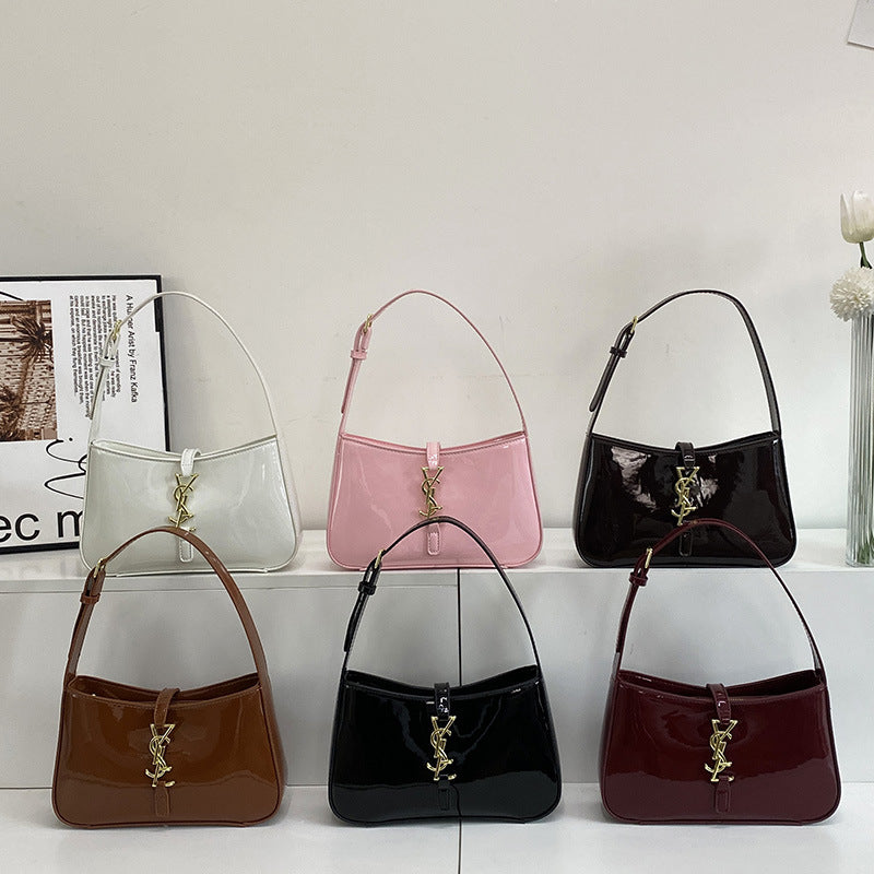 2025 Nueva bolsa transfronteriza elegante, versátil y versátil para la axila, bolso de un solo hombro de moda, bolso de mujer de cuero brillante para mujeres