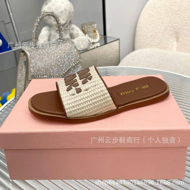 Zapatillas planas de lino tejido MU para mujer, sandalias antideslizantes off-line para verano, zapatillas de playa versátiles, envío inmediato de Pure Source
