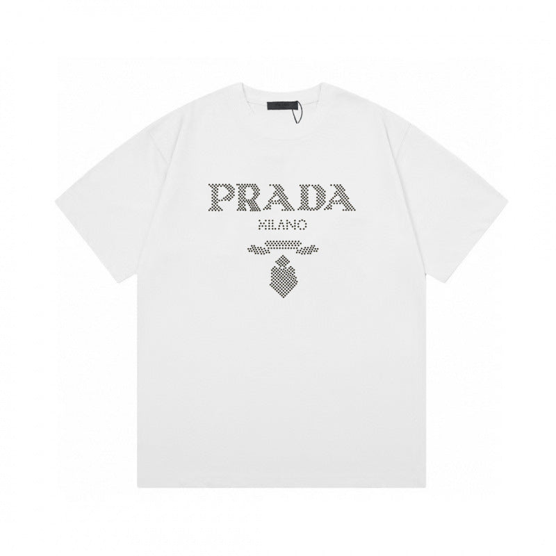 Camiseta de triángulo triángulo de alta edición alta de edición transfronteriza de PRA Pujia, unisex verano, suelta y versátil de manga corta con estampado