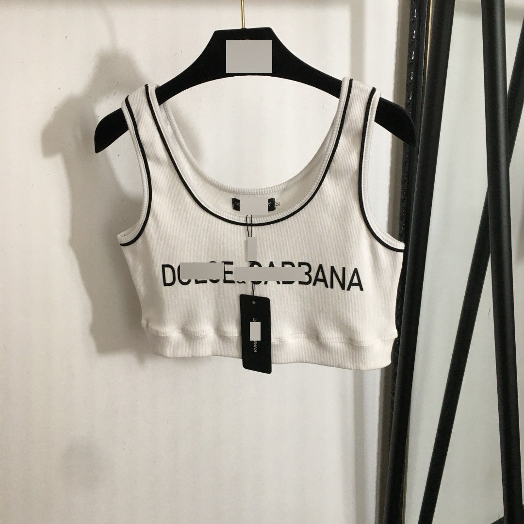 Nanyou, camiseta de tirantes de alta gama de exportación sexy con dopamina, nueva letra con cinta ajustada a la cintura, algodón puro y versátil,
