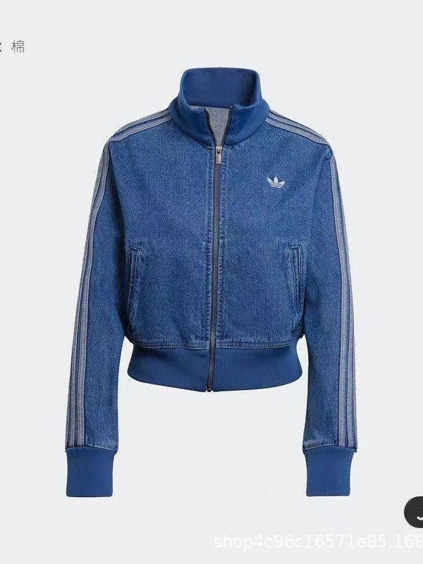 Kurze Jeansjacke für Damen mit Stehkragen