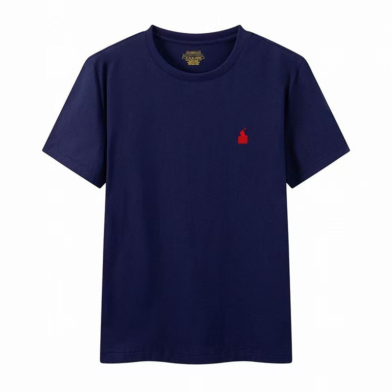 Camiseta masculina de manga corta de cuello redondo y cuello redondo bordada de verano, camiseta informal de manga corta bordada en verano