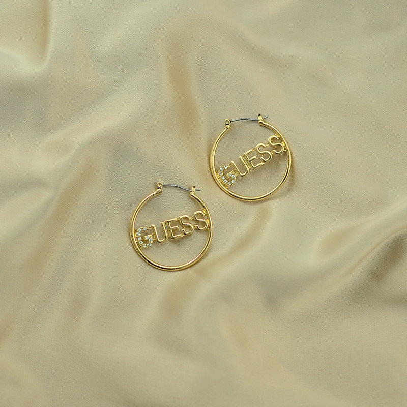 Pendientes de mujer para mujeres, nuevos pendientes europeos y americanos con letras G circulares, pendientes de piedras preciosas de moda, dropshipping de studs de una sola pieza