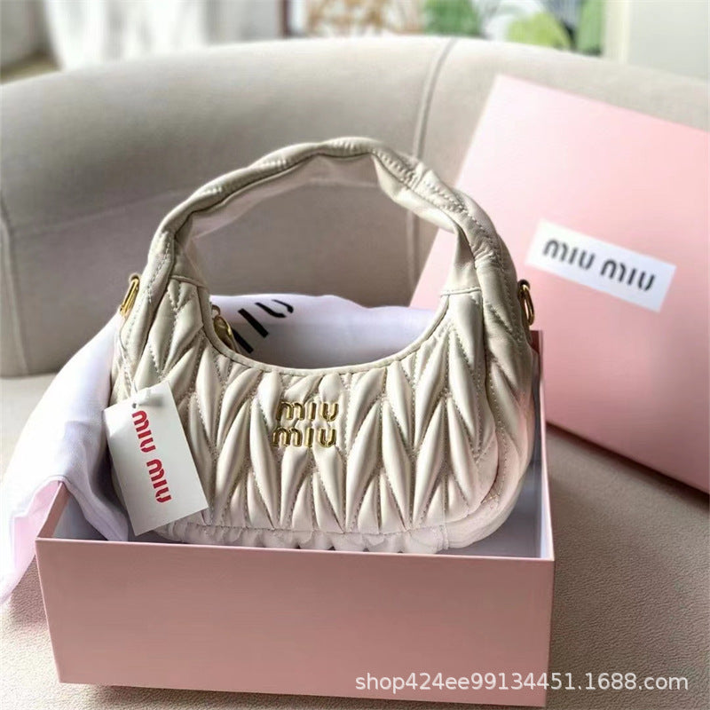 Miu Home Nuevo bolso de empanadillas de mano, Bolsa de mano de comercio exterior, Bolso de mujer, Mini bandolera de un solo hombro, Hilos bordados Caseros con nubes plisadas