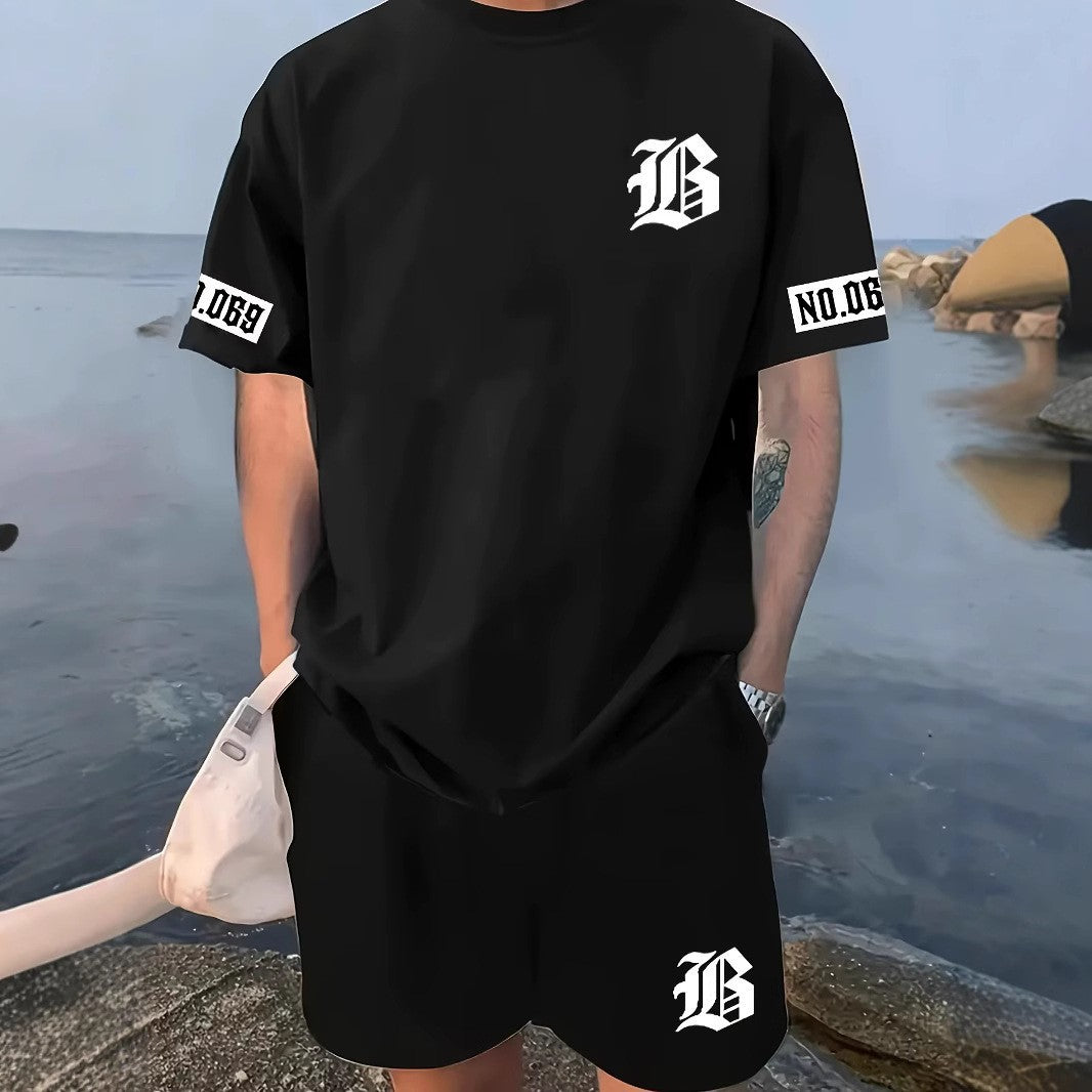 Set de camisetas deportivas de Los Ángeles con camisetas de manga corta de nueva moda transfronteriza europea y americana, ropa deportiva casual con el alfabeto de Los Ángeles