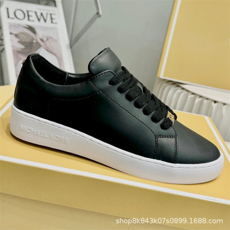 2024MK moda nuevas zapatillas blancas de mujer, piel de becerro, hebilla metálica con cordones, zapatillas de escalada, tendencia zapatillas de correr