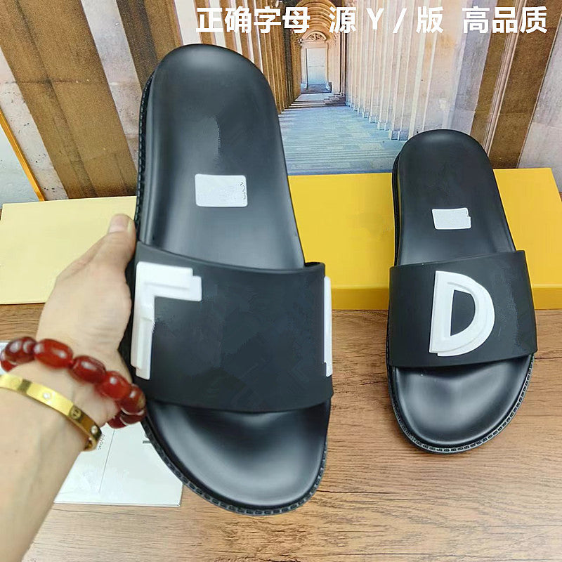 42 43 zapatillas de mujer talla grande, nuevo monograma FD Letter, sandalias planas de vaquero elástico de una sola pieza Dropshipping