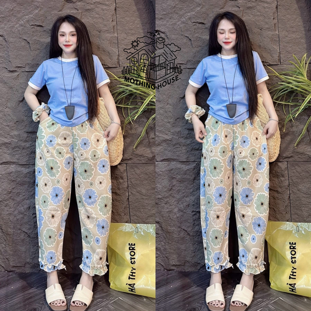 Conjunto casual transfronterizo para mujer, camiseta de manga corta de poni con diseño de verano, pantalones anchos de pierna ancha a rayas anchas y conjunto de dos piezas
