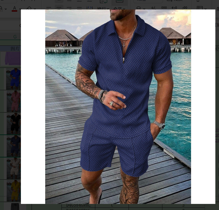 Conjunto de dos piezas de manga corta y pantalones cortos de Amazon de verano transfronterizo 2024 para comercio exterior, conjunto deportivo casual masculino