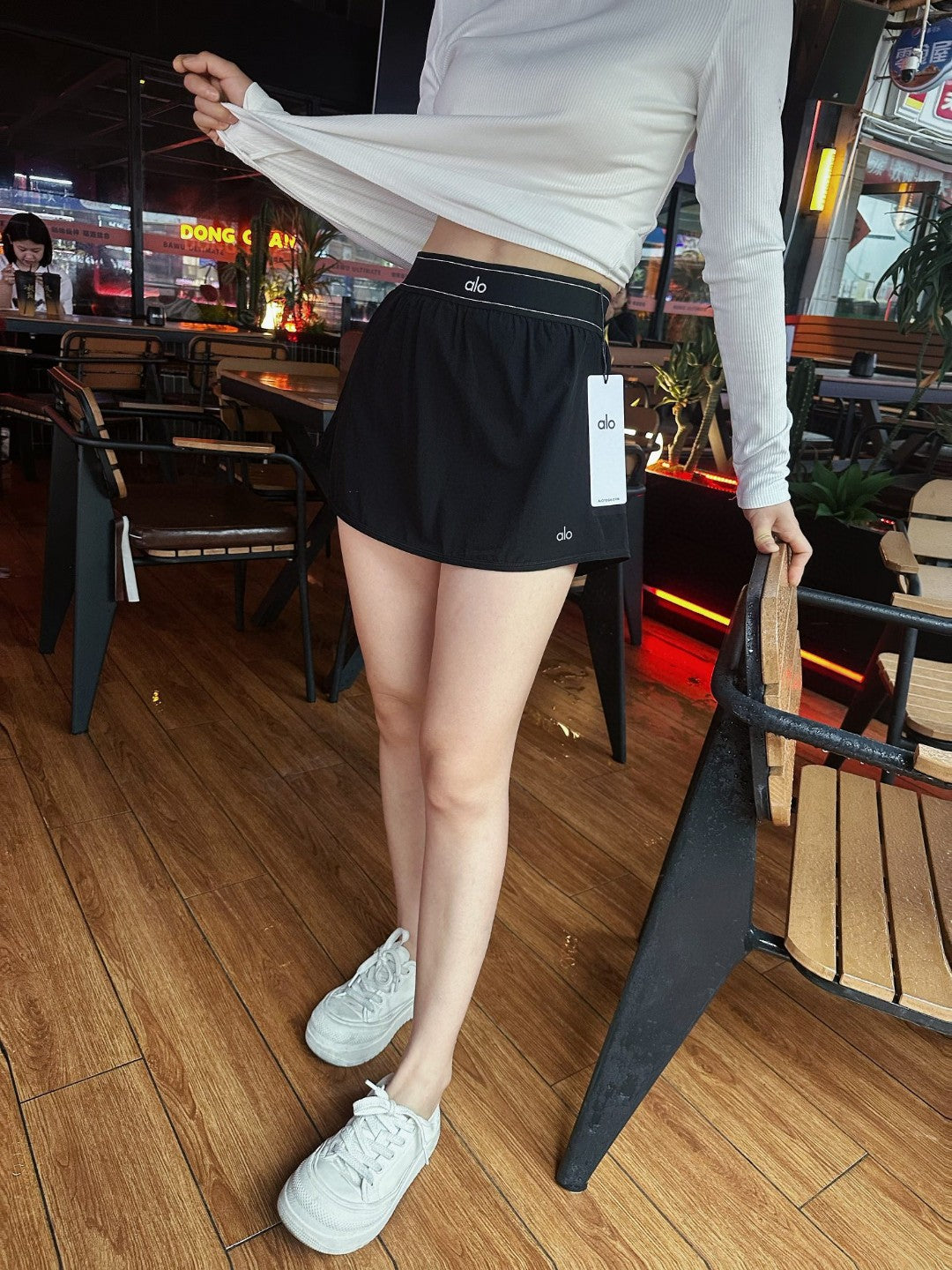 ALO Verano 2026 Nuevo vestido de moda con falda corta deportiva Fitness casual de talle alto y ajustado
