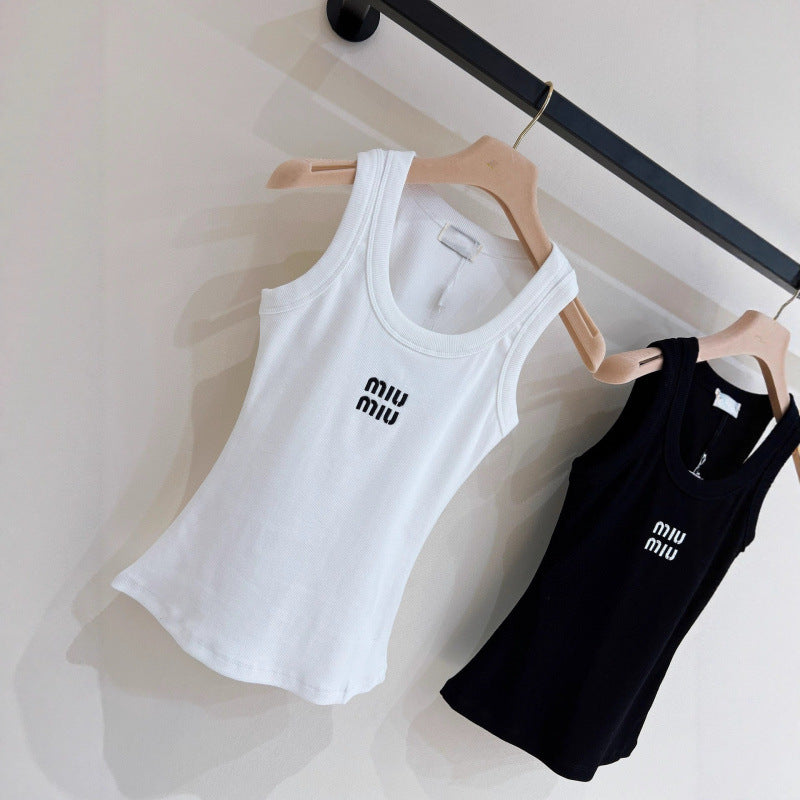 Primavera/verano 2026 Nuevo Básico Versátil con Bordado Letras Slim Slim Chaleco sin mangas para mujer