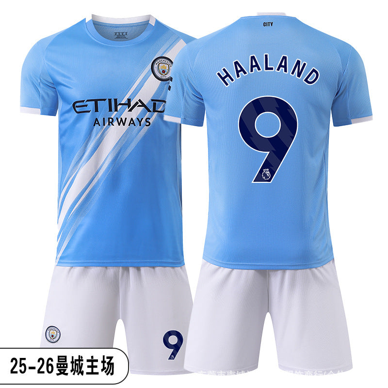 26 27 Camiseta de local del Manchester City, set de equipación de fútbol de la Premier League 9 de Haaland, equipación de entrenamiento infantil, nueva camiseta