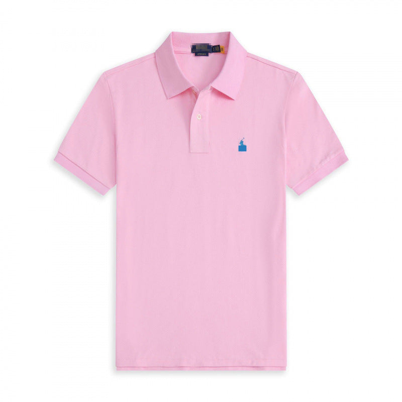 Verano 2025 Comercio Exterior RLoro Camiseta Raco Ralph Lawrence Camiseta de Manga Corta Hombre Logo de Solapa Pony Bordada Ropa Casual Bordada