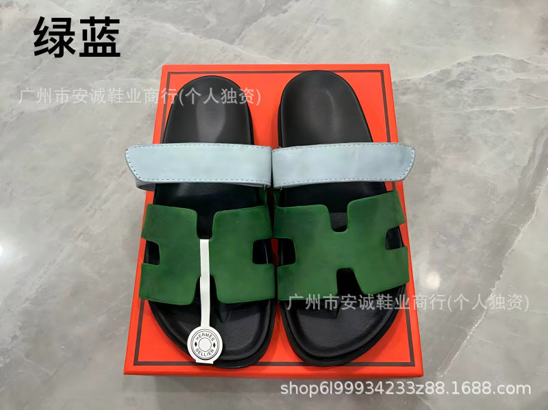 Sandalias Planas Velcro Mujer Suela Gruesa Cuero