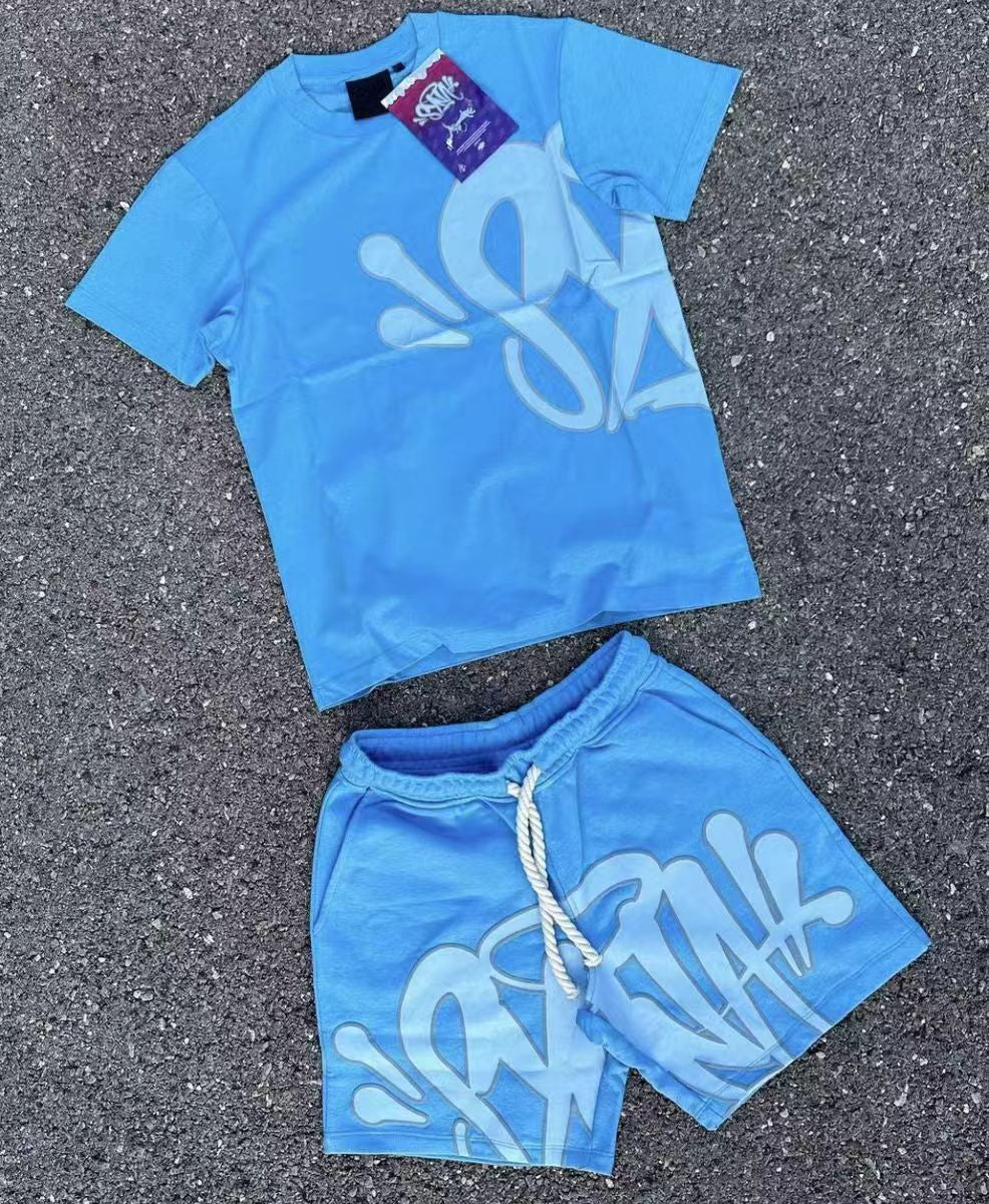 Camiseta americana de hip-hop callejero, camiseta de manga corta holgada con letras de hombre, pantalones cortos informales, conjunto deportivo versátil