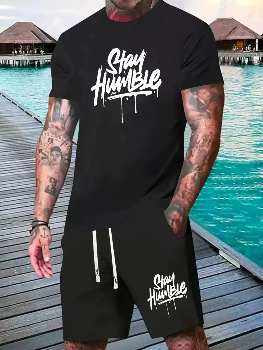 Conjunto casual de hip-hop casual de verano con impresión digital 3D de Amazon de Amazon lleva pantalones cortos de cuello redondo y manga corta sueltos