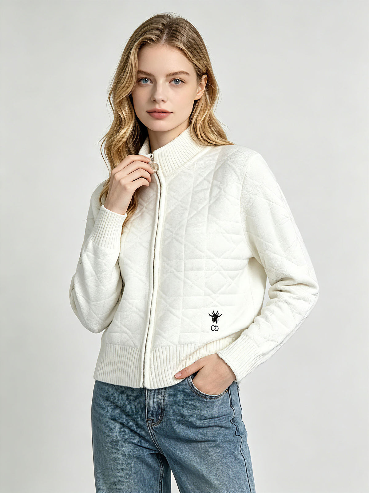 CD Diamond Zip-Up Knit Cardigan | Autumn Winter