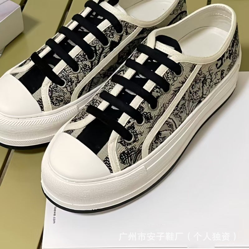 Familia D zapatos planos de mujer de primavera y otoño con letras bordadas, zapatos planos de mujer con cordones resaltados y versátiles, descanso transpirable y conjunto completo de embalaje