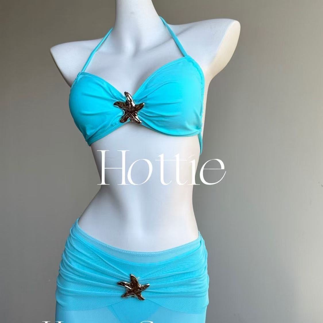 Blue Sea diseño original estrella de mar de nicho para chica caliente bikini bikini para mujer, nuevo azul vacacional de alta gama 2025