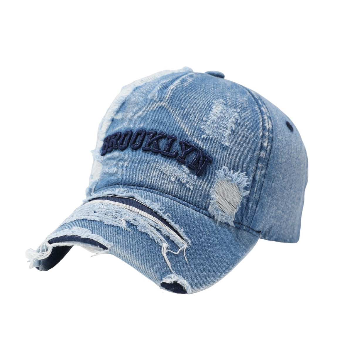 Commerce extérieur BROOKLYN casquette en jean déchiré, chapeau à bec de canard à bord petit et grand pour hommes, délavé et de haute qualité qui met en valeur le visage