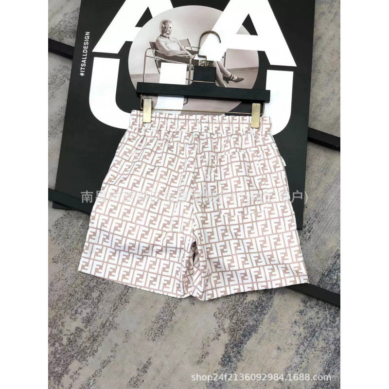 Pantalones cortos de playa de hombre con doble letra F de comercio exterior transfronterizo, pantalones cortos de baño de playa, pantalones cortos casuales elásticos de secado rápido