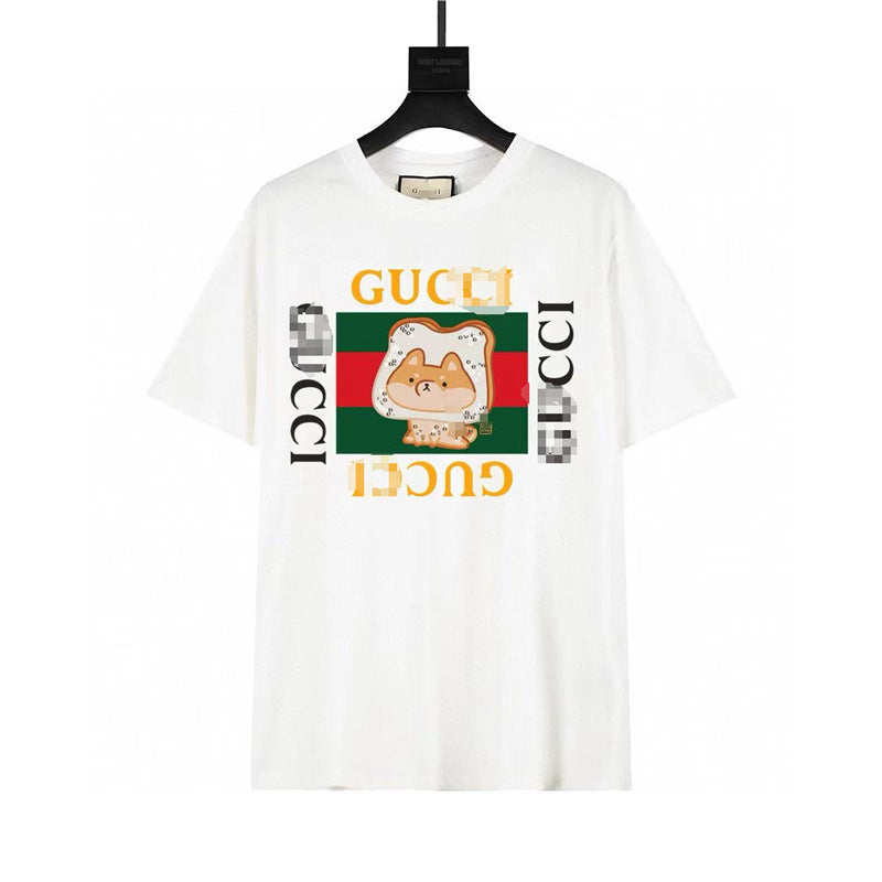 Letra de la familia G, camiseta con estampado de perro de pan, doble anillo, gran logo, manga corta, hombre y mujer de la misma pareja, estilo transfronterizo