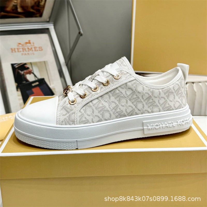 2024MK moda nuevas zapatillas blancas de mujer, piel de becerro, hebilla metálica con cordones, zapatillas de escalada, tendencia zapatillas de correr