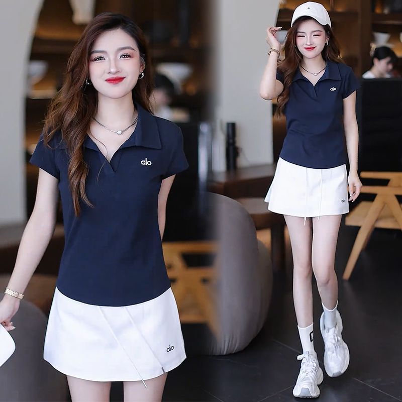 Traje casual de moda para mujer, nuevo conjunto de polo de moda con cuello de manga corta y falda de dos piezas para el verano 2026,