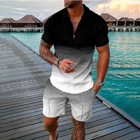 Conjunto de dos piezas de manga corta y pantalones cortos de Amazon de verano transfronterizo 2024 para comercio exterior, conjunto deportivo casual masculino