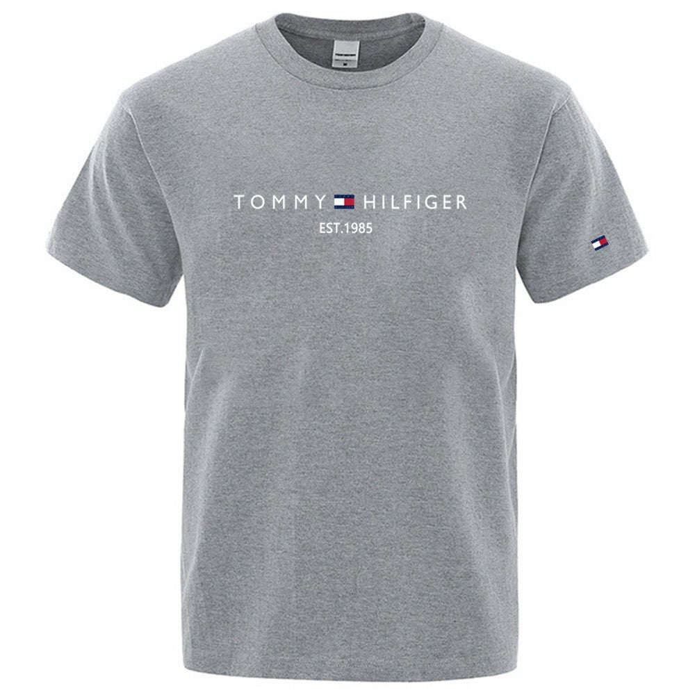 Nuevo verano 2025 camiseta de manga corta con cuello redondo masculino, camiseta deportiva casual de moda para hombres, manga larga para mujer