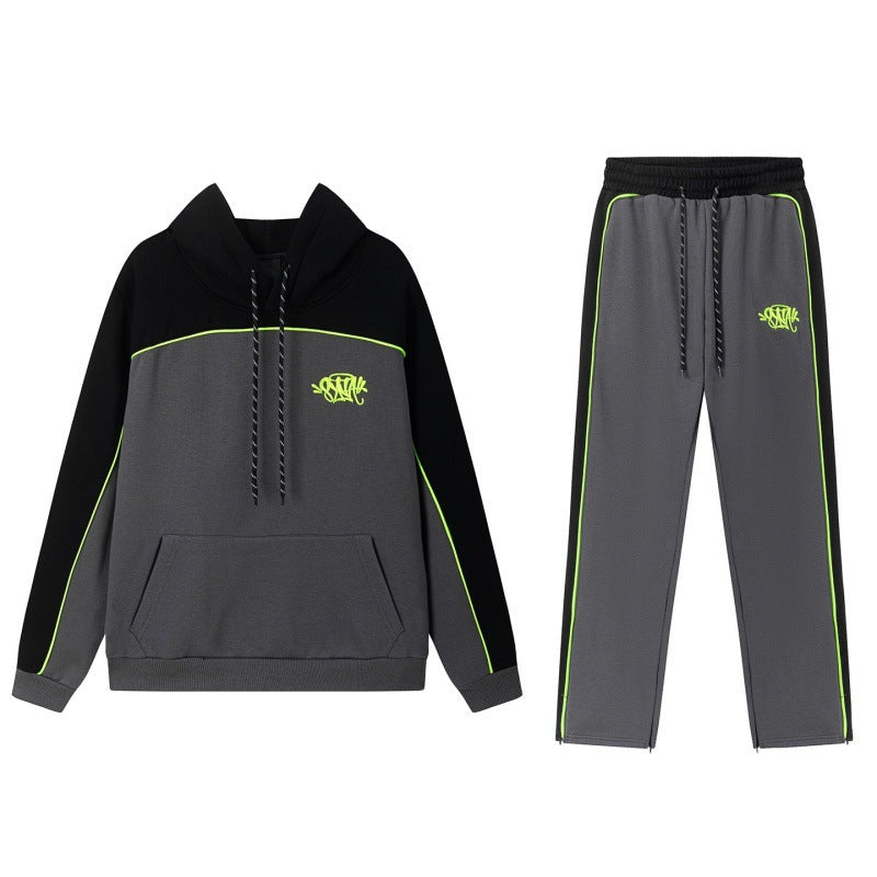European and American cross-border e-commerce, hip-hop style casual long pants set (embroidered) with fleece lining for men and women, fashionable.