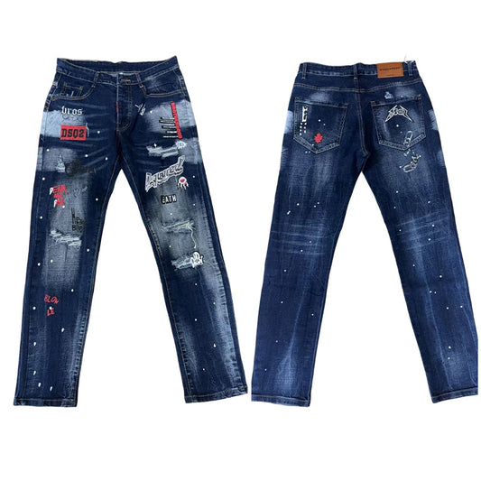 Jeans Biker Punk Rasgados Azuis para Homem | Perna Reta | LuxuryMarkt