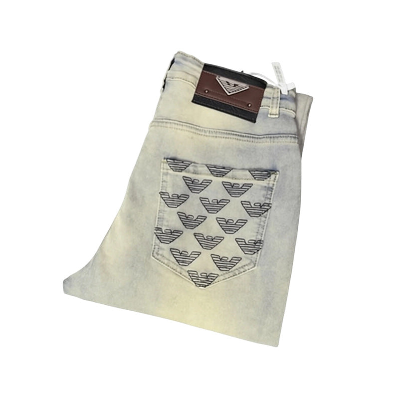 Men's Embroidered Slim Stretch Jeans | Luxury Brand A